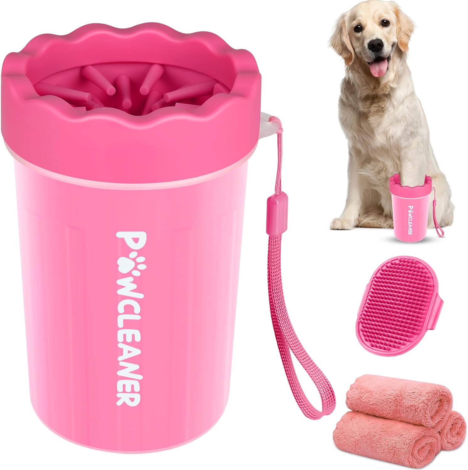 Limpiador de Patas para Perros y Gatos | Vaso con Cepillo de Silicona Suave + 3 Toallas Absorbentes | Disponible en Talles S, M y L