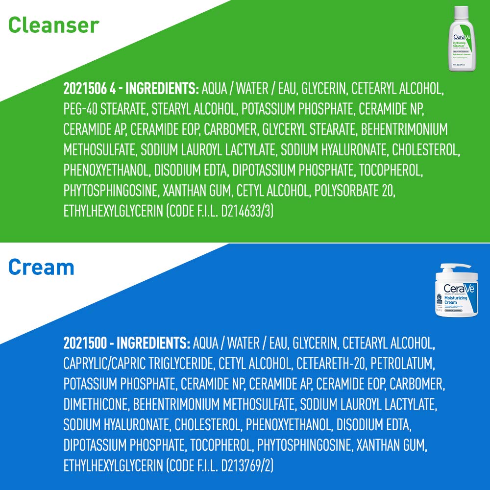 CeraVe Set Crema Hidratante 16 oz (con pump) + Limpiador Facial Hidratante 1 oz | Ácido Hialurónico + 3 Ceramidas | Sin Fragancia