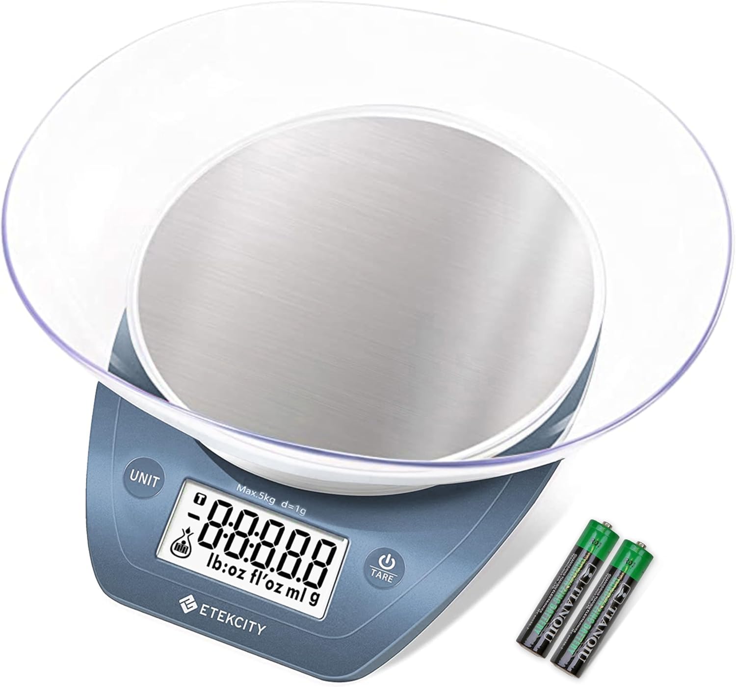 Báscula de Cocina Digital Etekcity 0.1g con Bowl – Acero Inoxidable, 11lb/5kg – Gramos y Onzas para Repostería, Cocina, Dieta y Preparación de Comidas