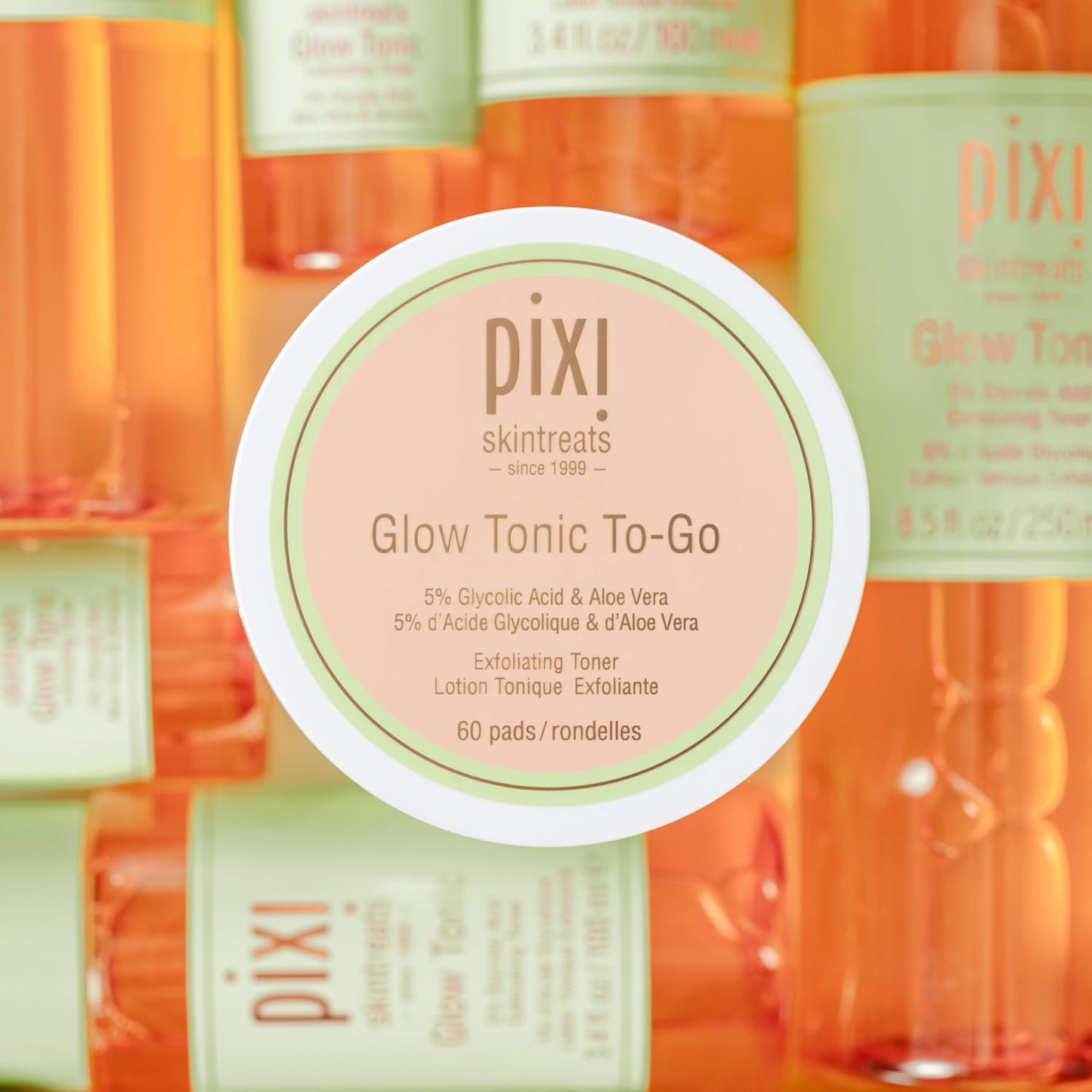 Pixi Glow Tonic To-Go – Pads Exfoliantes con Ácido Glicólico (60 unidades)