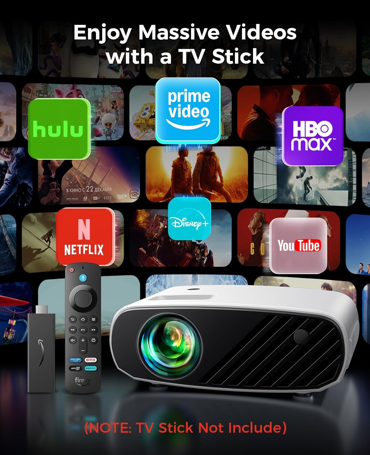 Mini Proyector ELEPHAS 2024 con Trípode | Full HD 1080P, 8000 Lúmenes | Portátil para iPhone, Android, Windows, TV Stick, HDMI, USB