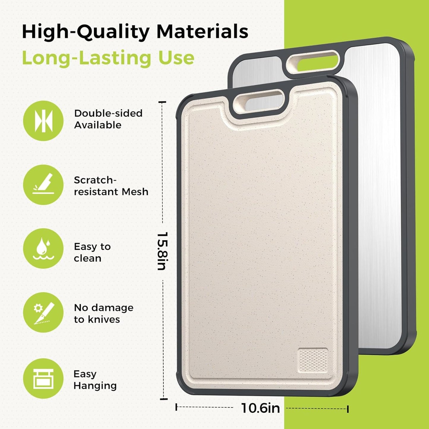 Tabla de Corte de Titanio Doble Faz 2 en 1 – Antibacteriana, Higiénica y Fácil de Limpiar, con Canal de Jugos y Zona para Moler Ajo, Tamaño Grande 40×28 cm