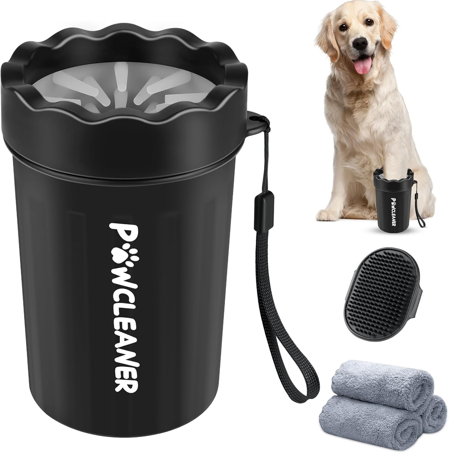 Limpiador de Patas para Perros y Gatos | Vaso con Cepillo de Silicona Suave + 3 Toallas Absorbentes | Disponible en Talles S, M y L