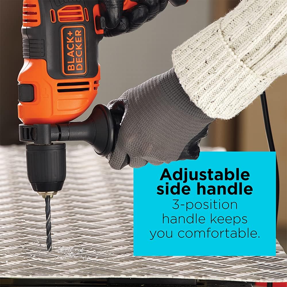 BLACK+DECKER Taladro Percutor, 6.5 Amperios, 1/2 Pulgada (BEHD201), Con Cable, 48.000 Golpes Por Minuto, Función 2 en 1