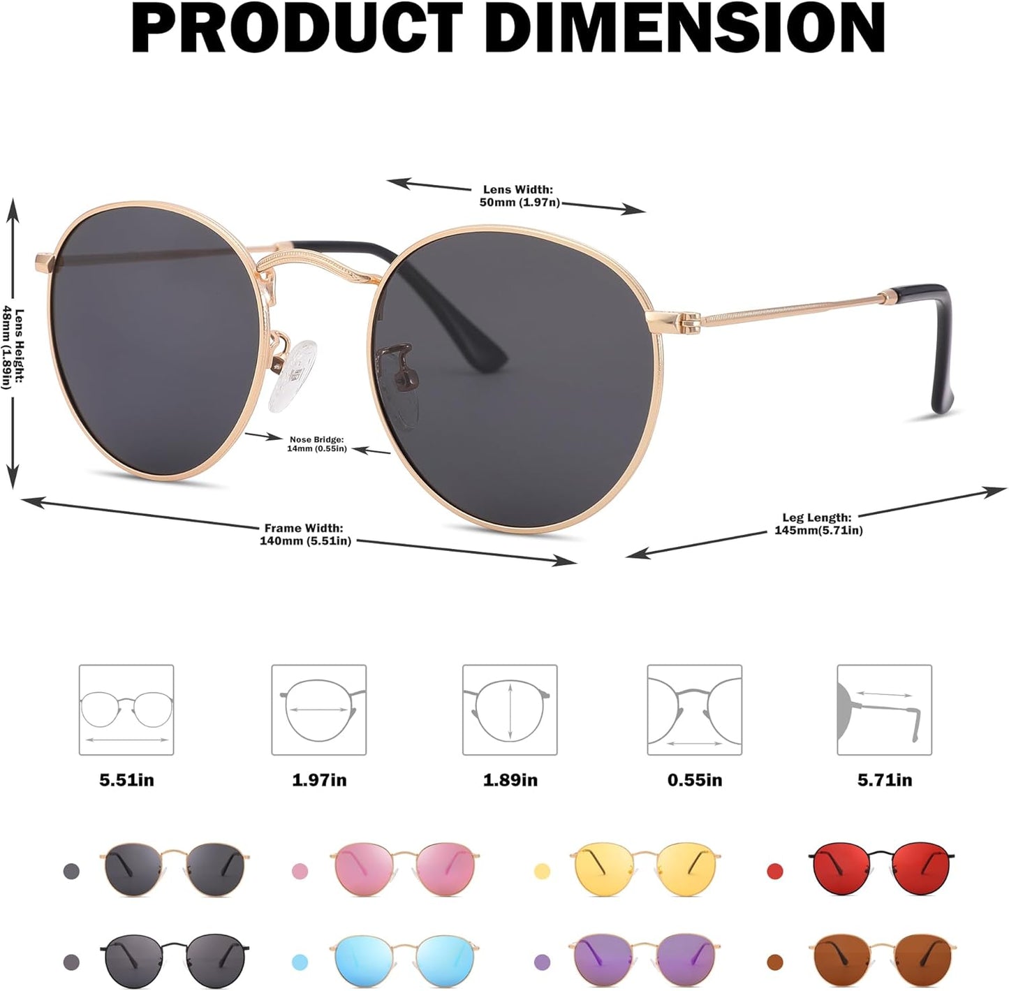 Anteojos de Sol Redondos Polarizados de Metal – Estilo Retro de Diseñador para Mujer, Protección UV400