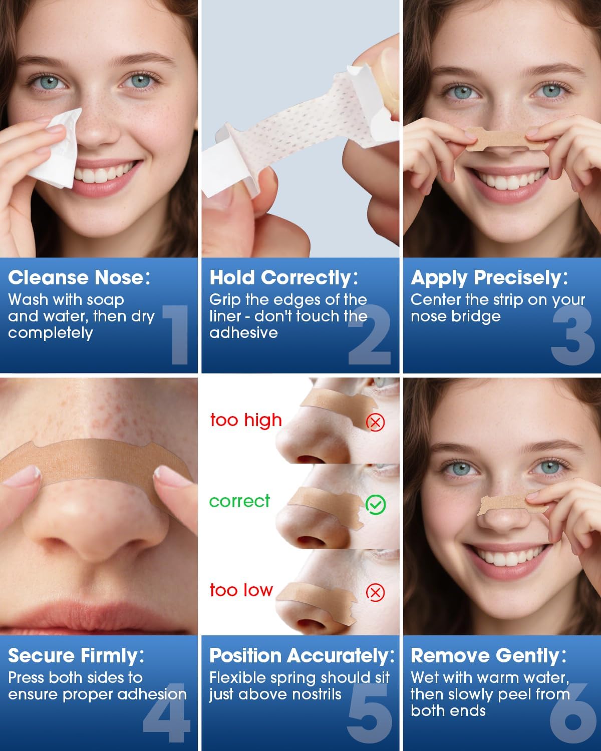 Tiras Nasales Antirronquidos – Pack x45 | Adhesivo Mejorado Resistente al Sudor y Grasa | +31% Flujo de Aire | Material Transpirable y Suave con la Piel