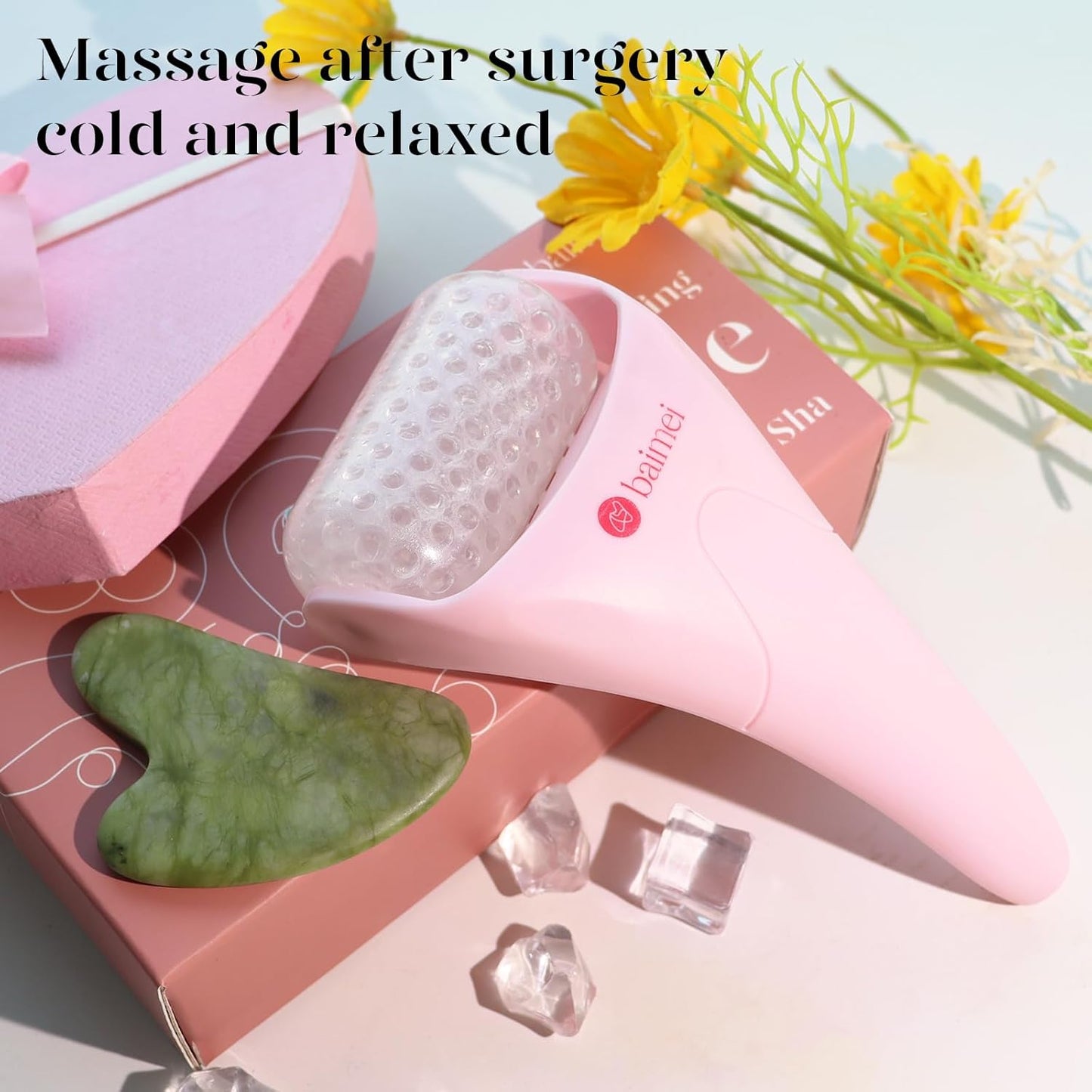 Set IcyMe Ice Roller y Gua Sha Facial, Rodillo de Hielo para Cara + Masajeador, Reduce Hinchazón, Migrañas y Arrugas, Regalo Self-Care Mujer – Rosa