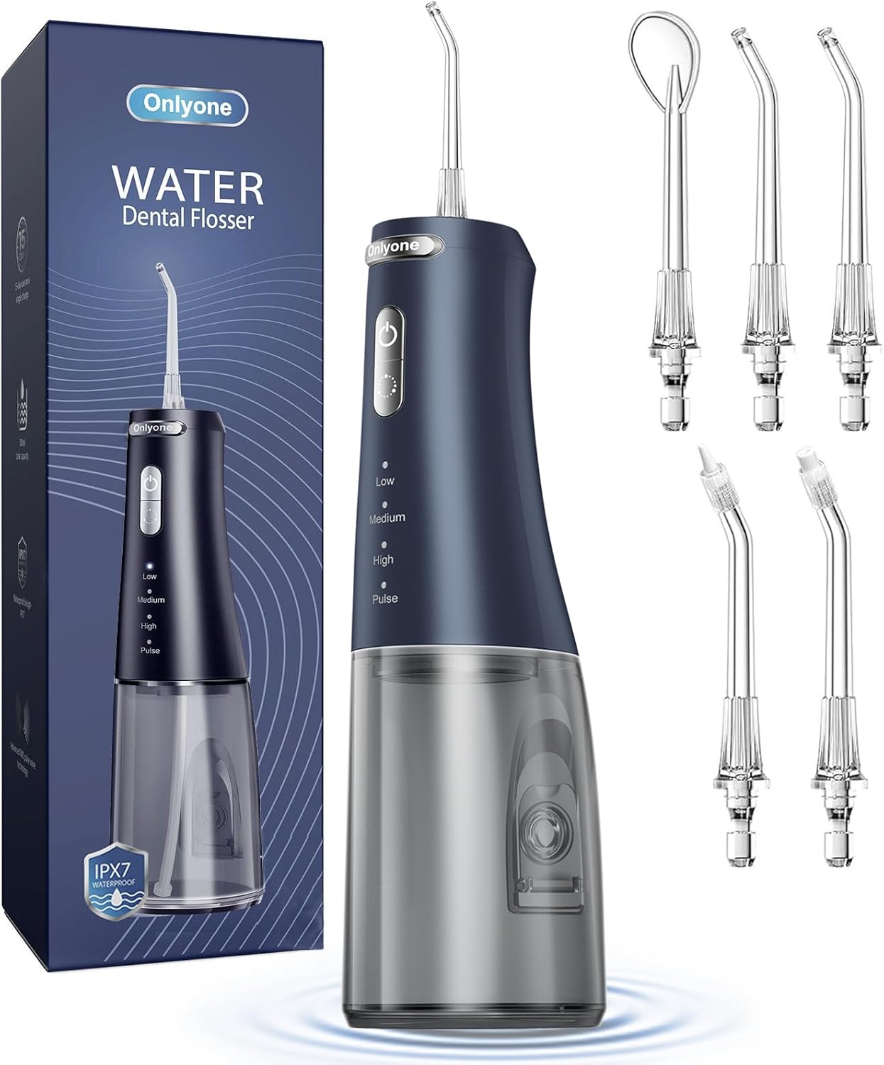 Onlyone Irrigador Dental Portátil – 300ML Limpiador Bucal Recargable, 4 Modos & 5 Boquillas, Flosser Eléctrico para Dientes, Resistente al Agua IPX7, Uso en Casa y Viaje (Negro)