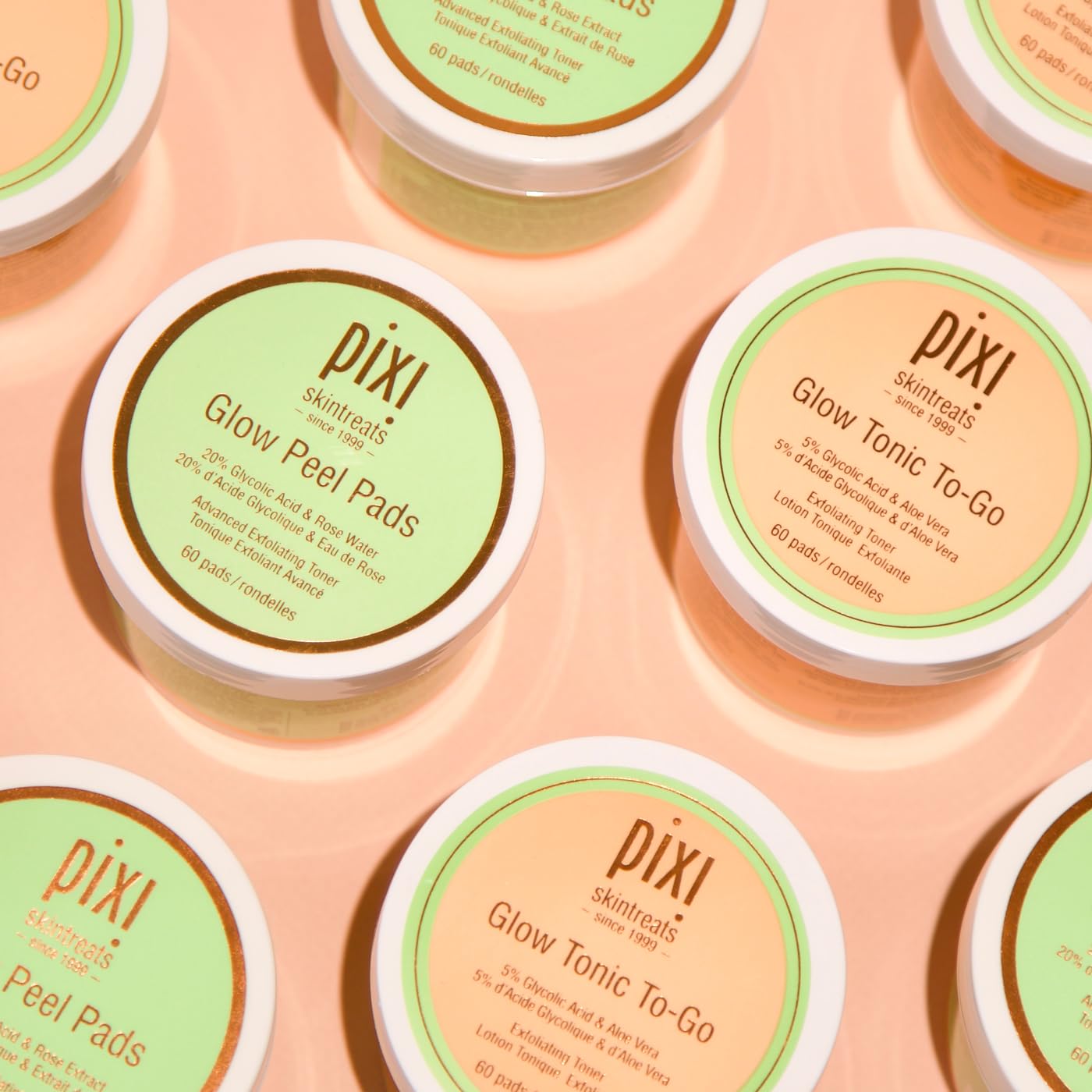 Pixi Glow Tonic To-Go – Pads Exfoliantes con Ácido Glicólico (60 unidades)