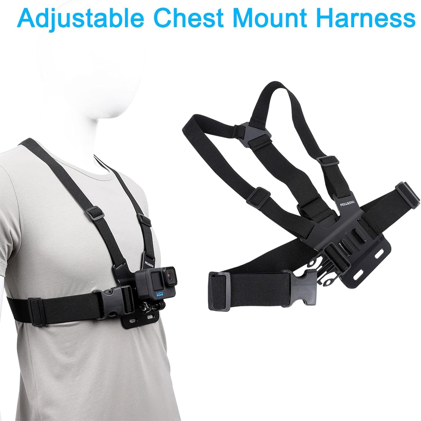 Kit de Accesorios con Quick Release para GoPro Hero 13/12/11/10/9/8/7/6/5/4 — Arnés de Pecho + Cinta de Cabeza + Clip de Mochila + Correa de Muñeca 360°