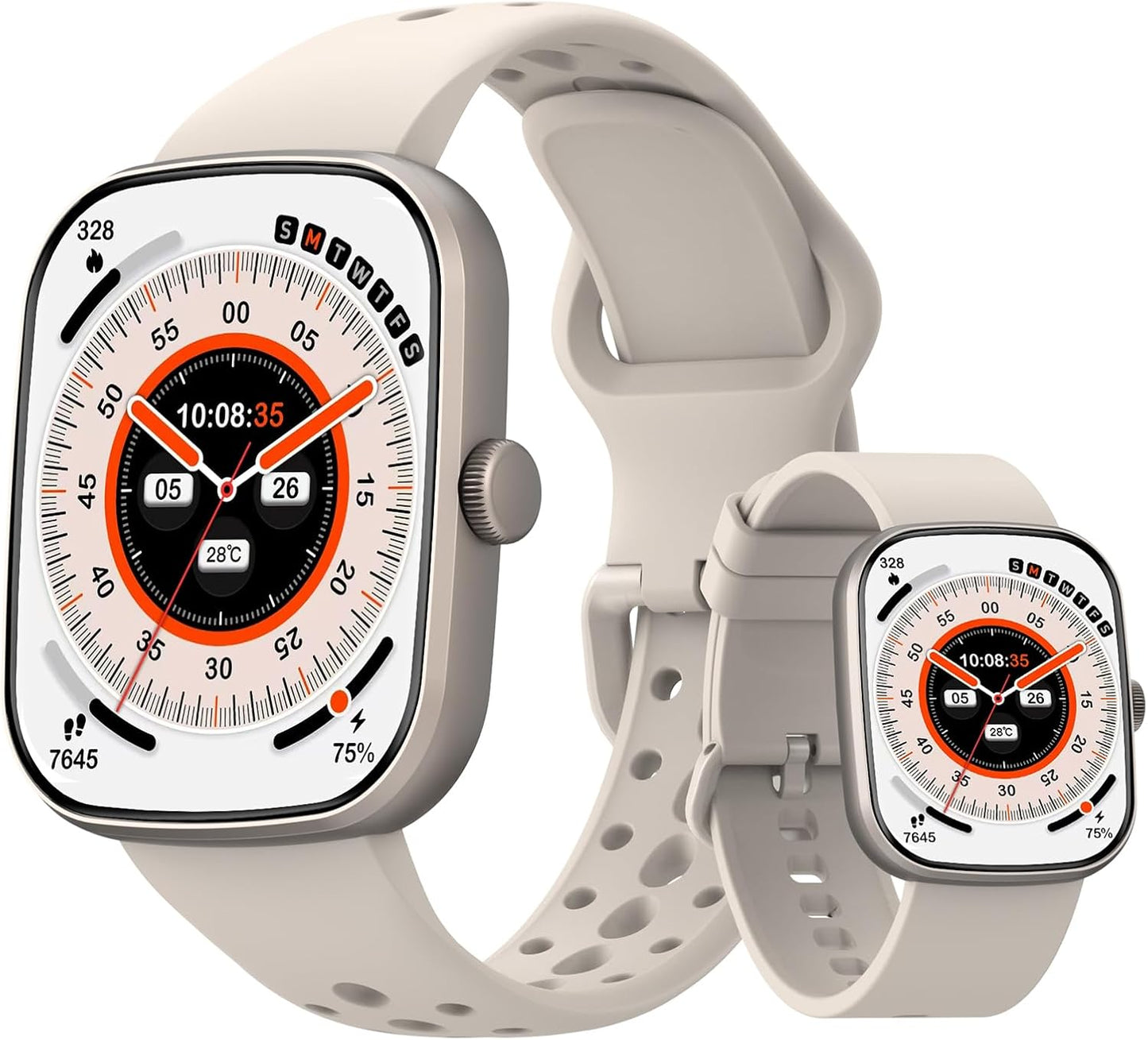 Smartwatch con respuesta de llamada | Reloj inteligente 1.96 pulgadas unisex | Actividad física con monitor de frecuencia cardíaca y sueño | Reloj deportivo | Impermeable | Color: Blanco