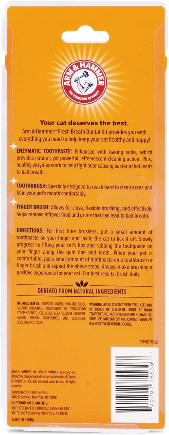 Arm & Hammer Kit Dental para Gatos | Cepillo, Dedo Cepillo y Pasta Dental Sabor Atún con Bicarbonato | 3 Piezas