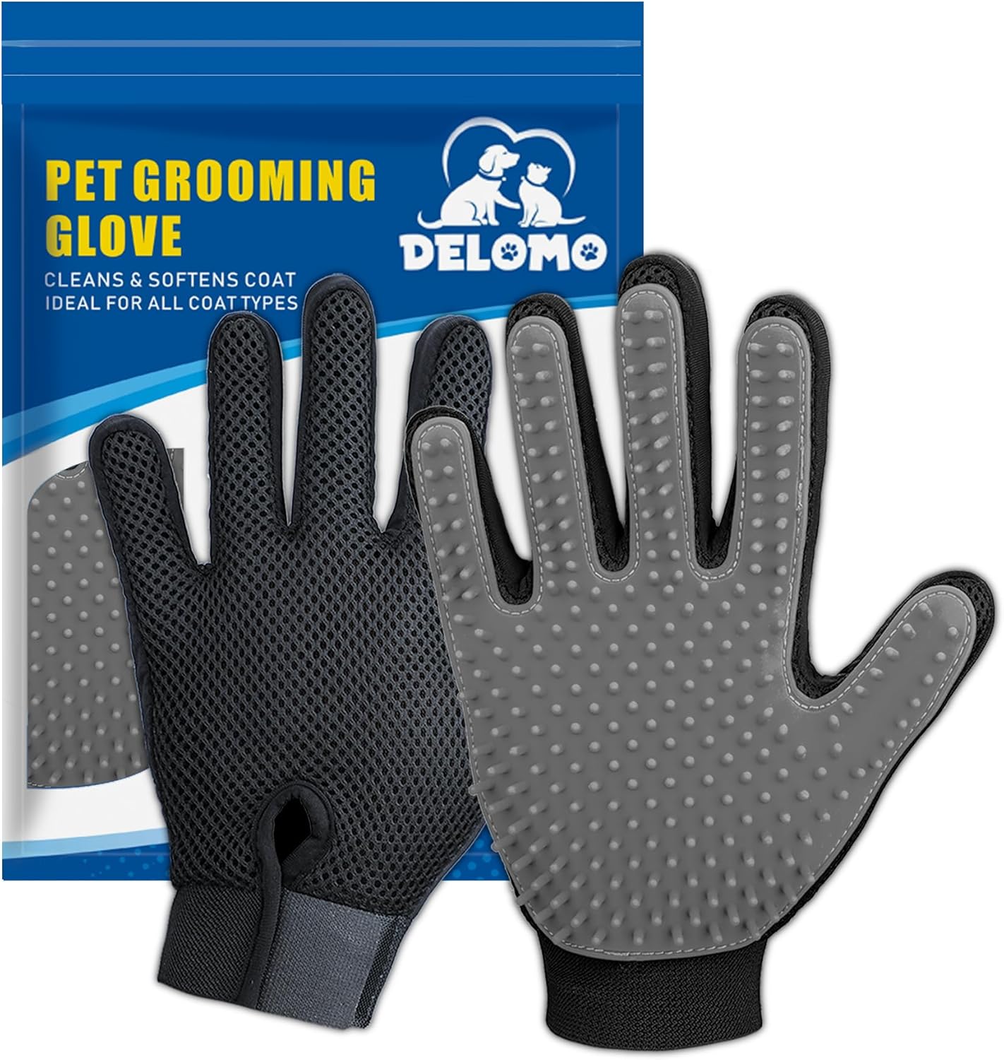 Guantes Removedores de Pelo para Mascotas (Par) | 255 Puntas de Silicona, Masaje y Grooming para Perros, Gatos y Caballos | Azul