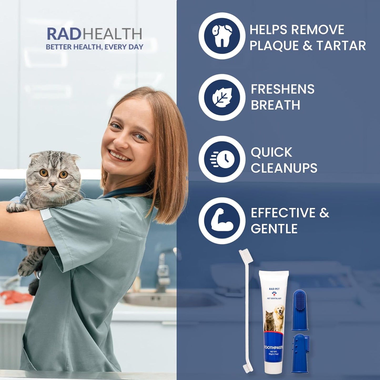 Rad Health Kit Dental para Mascotas | Cepillo y Pasta Dental para Perros y Gatos | Higiene Oral Diaria