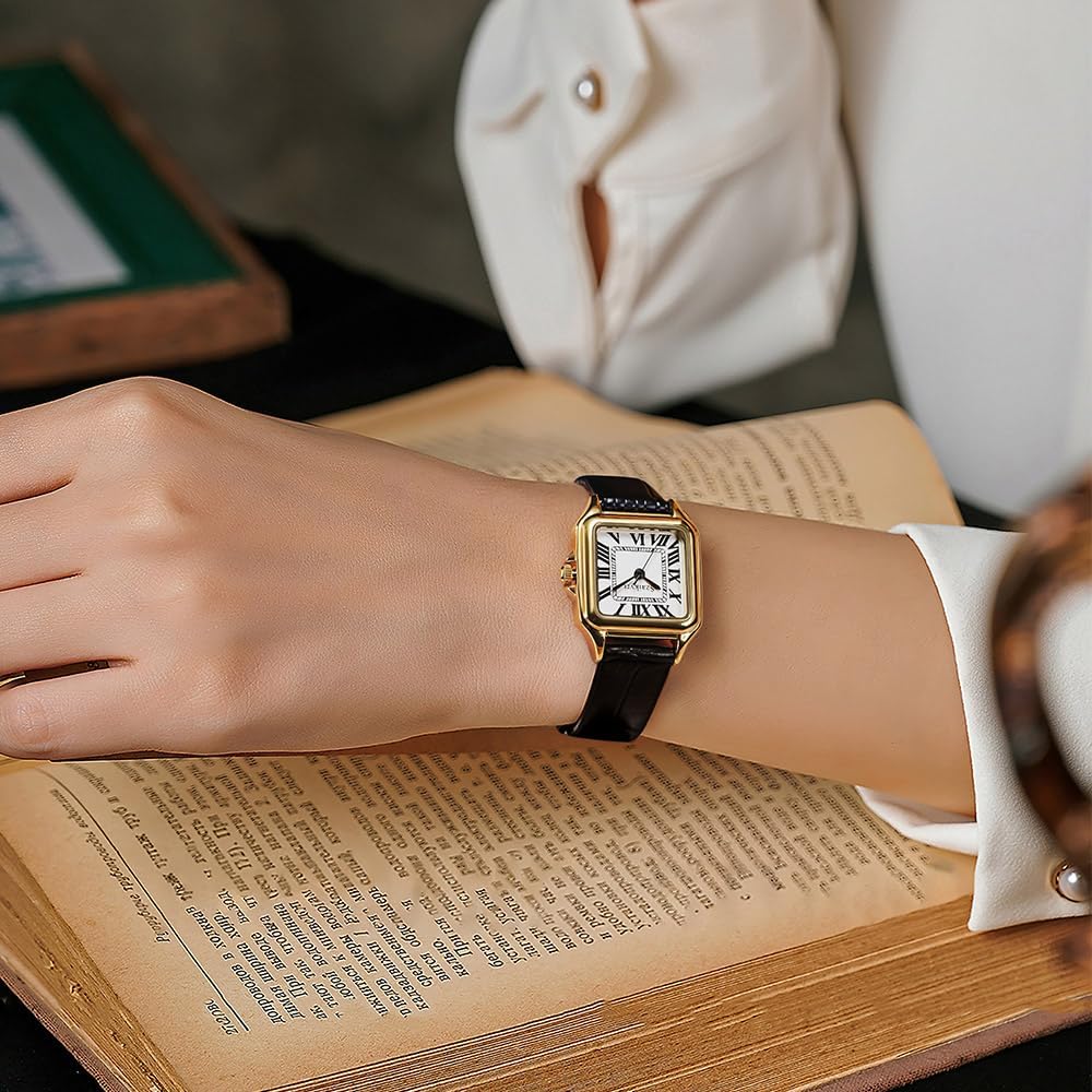 Reloj para Mujer Cuadrado 25 mm | Números Romanos | Movimiento Japonés | Correa de Acero o Cuero | Resistente al Agua (uso diario)