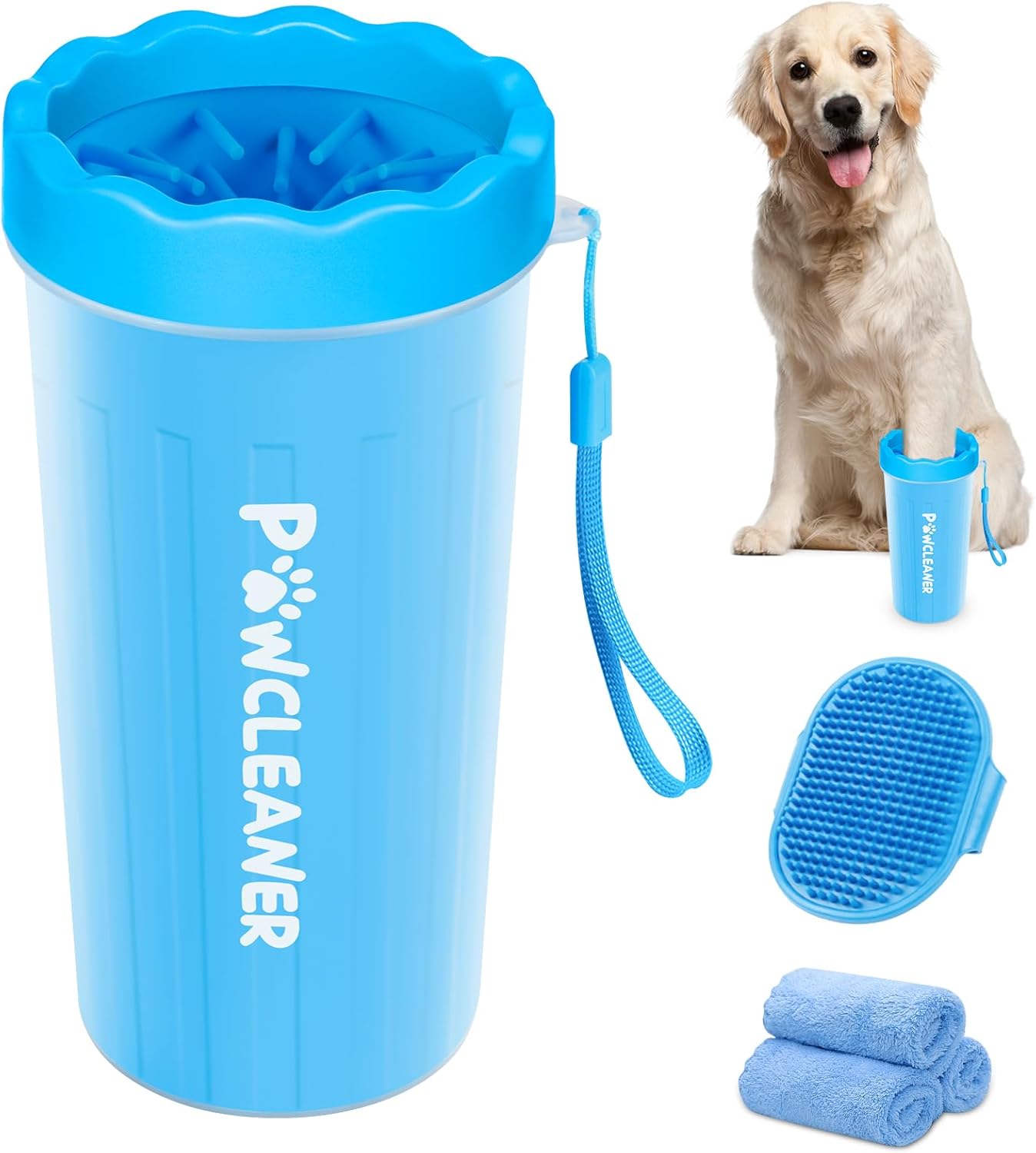 Limpiador de Patas para Perros y Gatos | Vaso con Cepillo de Silicona Suave + 3 Toallas Absorbentes | Disponible en Talles S, M y L