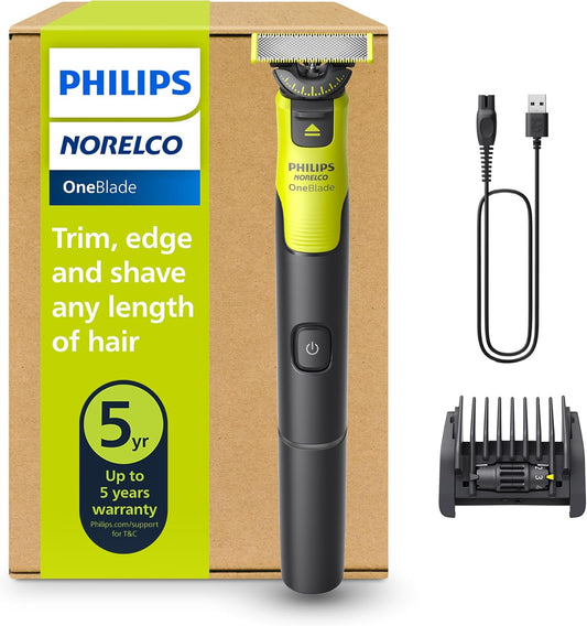 Philips Norelco OneBlade 360 con Conectividad QP4530/90 — Recortadora y Afeitadora Facial, Cuchilla 360, Peine 5-en-1 (1–5 mm), USB, 60 min, Uso Húmedo/Seco