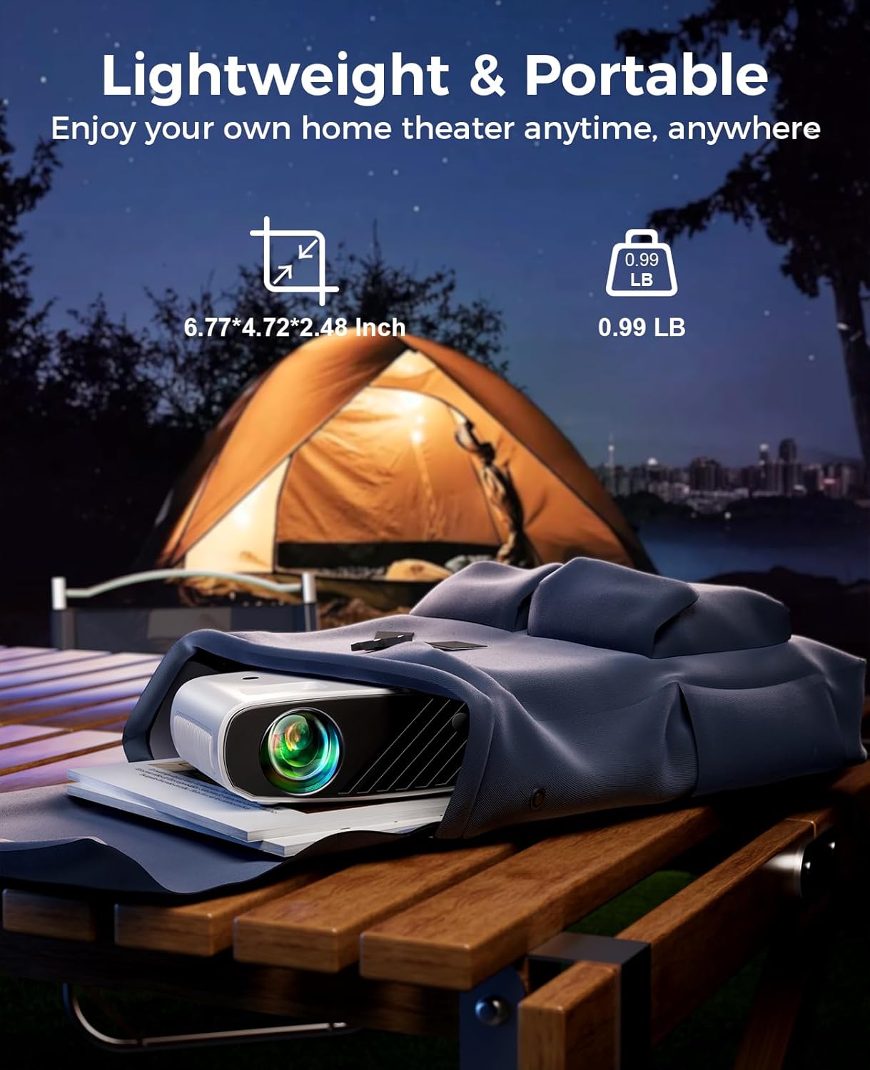 Mini Proyector ELEPHAS 2024 con Trípode | Full HD 1080P, 8000 Lúmenes | Portátil para iPhone, Android, Windows, TV Stick, HDMI, USB