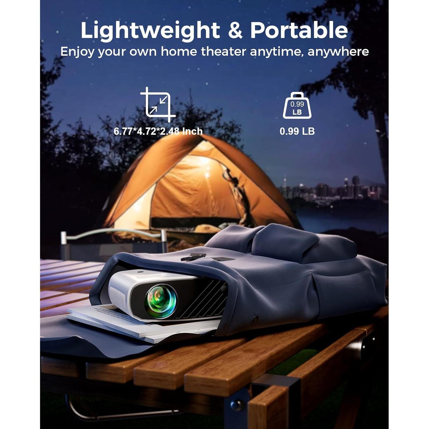 Mini Proyector ELEPHAS 2024 con Trípode | Full HD 1080P, 8000 Lúmenes | Portátil para iPhone, Android, Windows, TV Stick, HDMI, USB