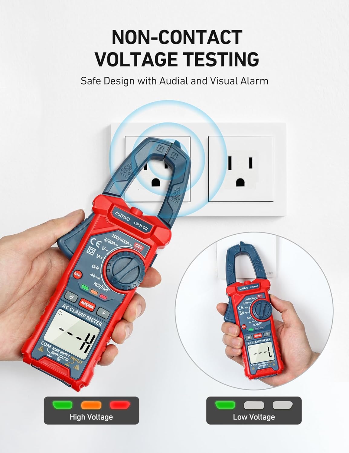 Multímetro Digital de Gancho – TRMS 2000 Cuentas Auto-Rango, Voltaje AC/DC, Corriente AC, Resistencia, Capacitancia, Continuidad, Diodo y NCV Detector de Cables Vivos – Pantalla Retroiluminada & Linterna (CM2K0R, Azul)