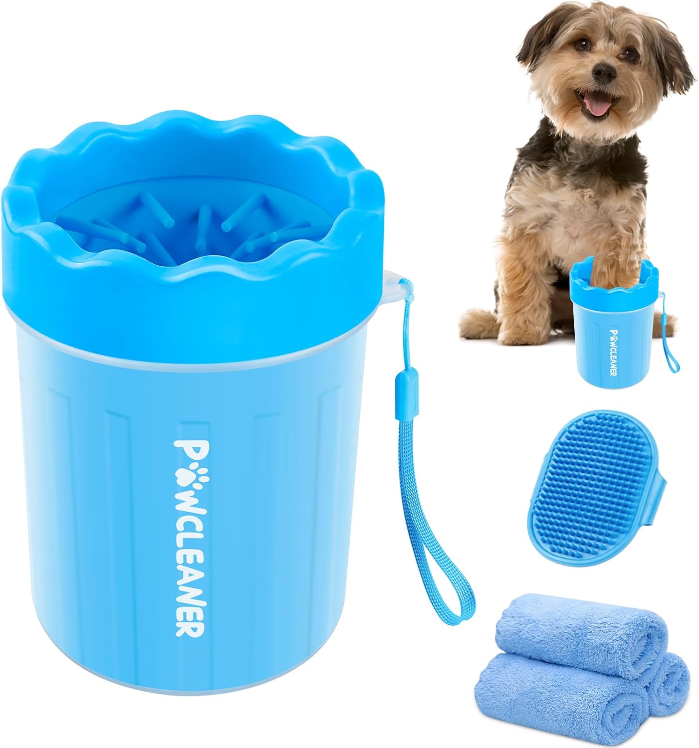 Limpiador de Patas para Perros y Gatos | Vaso con Cepillo de Silicona Suave + 3 Toallas Absorbentes | Disponible en Talles S, M y L