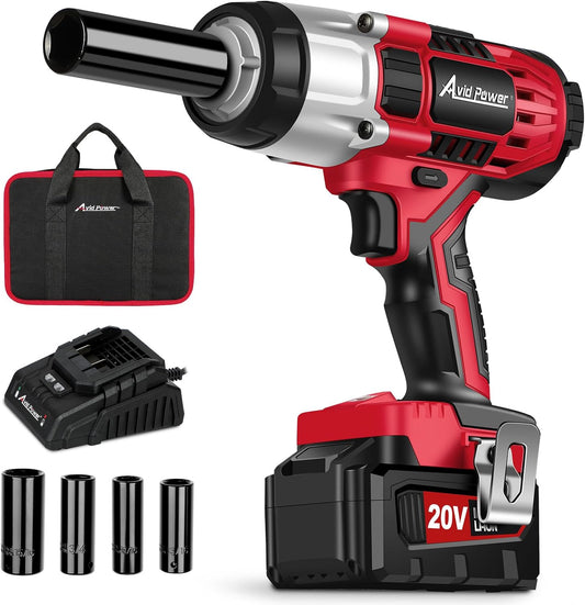 20V Cordless Impact Wrench, Electric Impact Gun 1/2 Inch Drive with 330 Ft-Lbs Max Torque (450N.M), 3.0Ah Li-Ion Battery, 4-Piece Socket Set, Fast Charger and Tool Bag