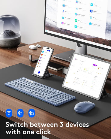 Teclado y mouse plegables | Bluetooth | Portátil para viaje | Mouse inalámbrico recargable USB-C | Para iOS, Android, Windows | Color: Azul