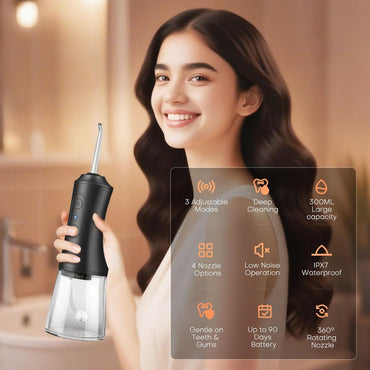 Irrigador Dental Portátil 300ML | Water Flosser Recargable IPX7 | Limpieza Profunda, 3 Modos, 45 Días de Batería | Uso en Casa y Viaje