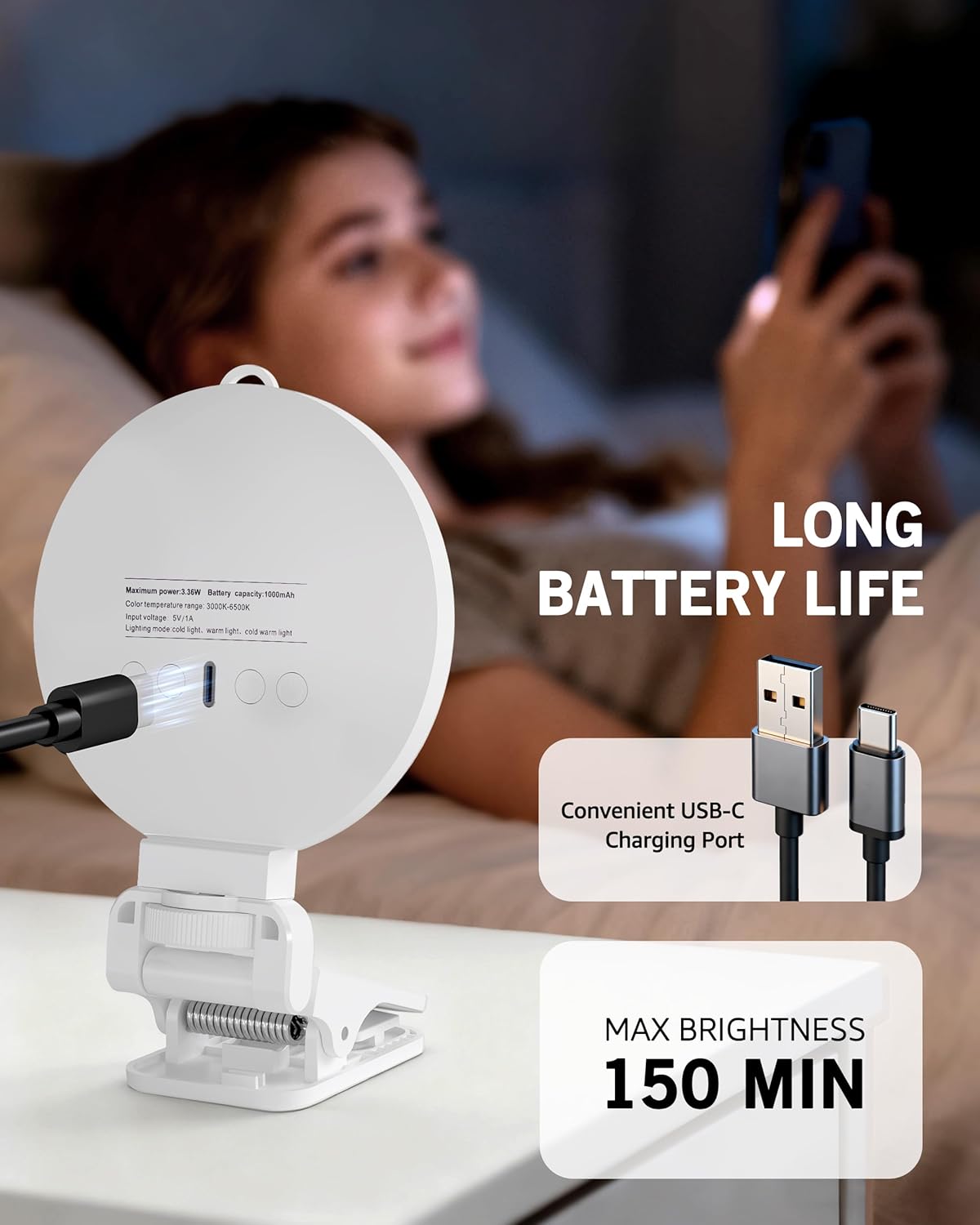 Luz de teléfono suave de 3 colores con clip | Luz de anillo portátil Recargable para iPhone computadora, celulares