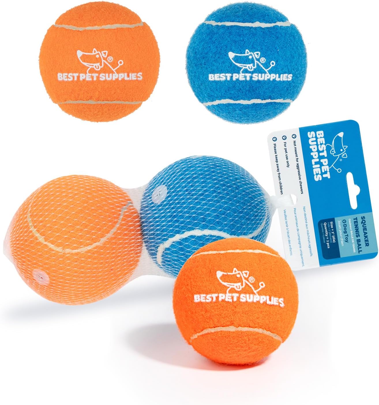 Best Pet Supplies Pelotas de Tenis para Perros con Sonido | Pack 2 Juguetes Resistentes para Lanzar y Buscar | Talle Grande