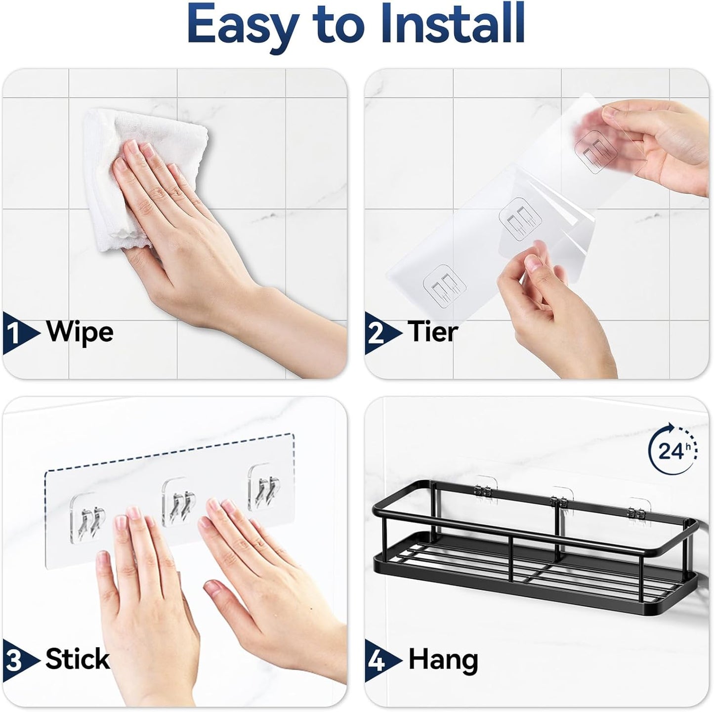 Organizador de ducha adhesivo | Estantes de ducha inoxidables para ducha interior | Gran capacidad y almacenamiento | Con ganchos extraíbles