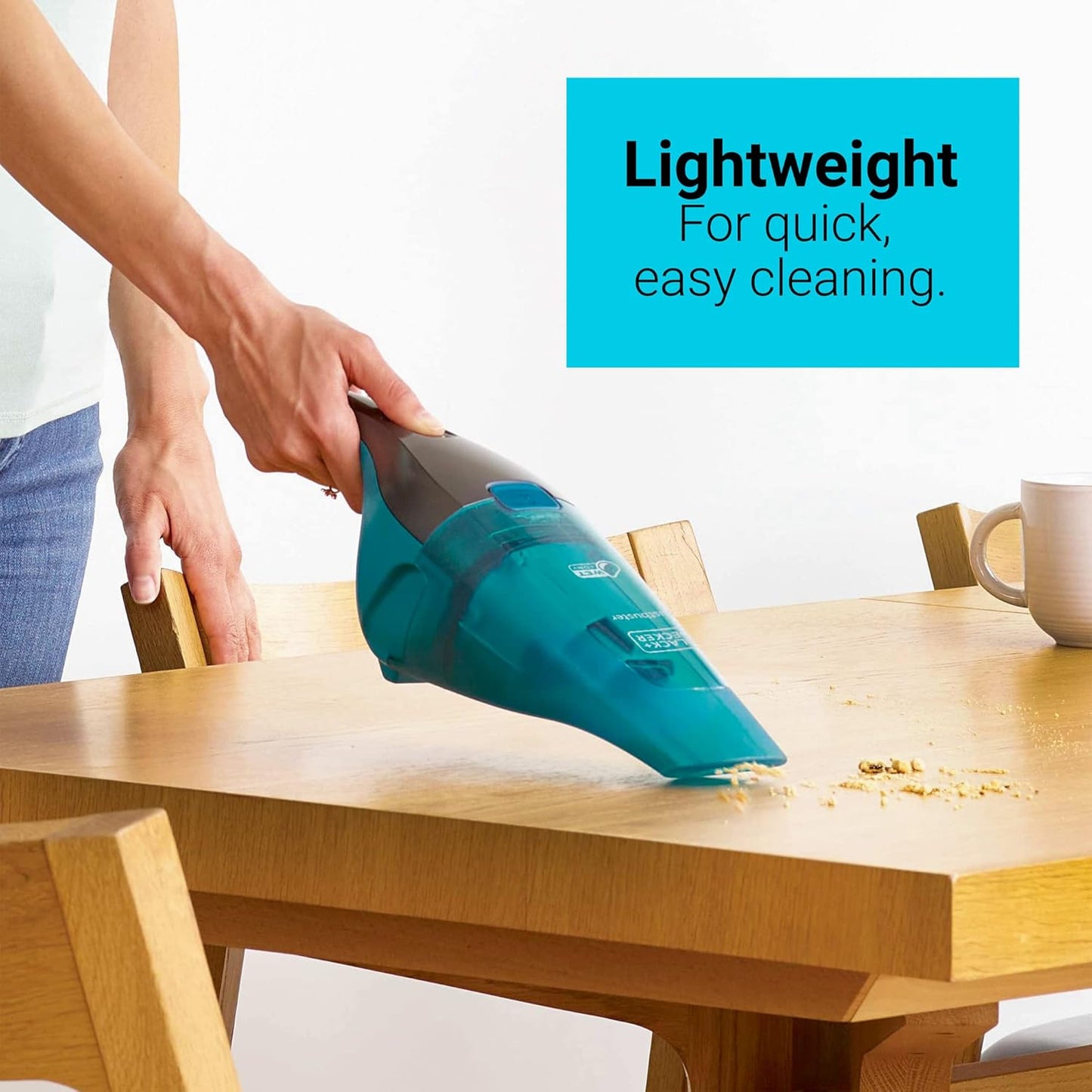 Aspiradora de Mano Inalámbrica Dustbuster Wet/Dry, Portátil para Sólidos y Líquidos, Liviana con Filtro Lavable y Cargador de Pared – Limpieza Rápida (HNVC215BW52)