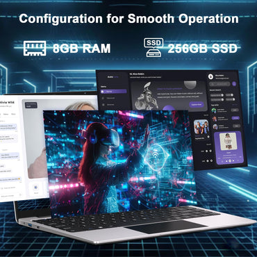 2025 14 Inch Laptop Computer Win 11 8GB+256GB SSD up to 1TB SSD Expand Laptops N4020 up to 2.8Ghz DDR4 1080P FHD Dual Wifi BT4.2 with Webcam Screen Projection Function for Business Student-Silver