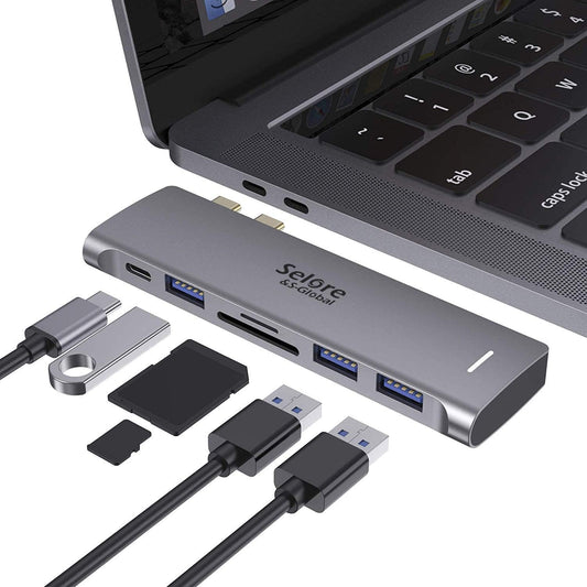 Adaptador USB C para MacBook Pro/Air M1 M2 M3 2021 2020 2019 13" 15" 16", 6 en 1 USB-C Hub MacBook Pro Accesorios con 3 puertos USB 3.0, lector de tarjetas USB C a SD/TF y puerto Thunderbolt 3 PD de
