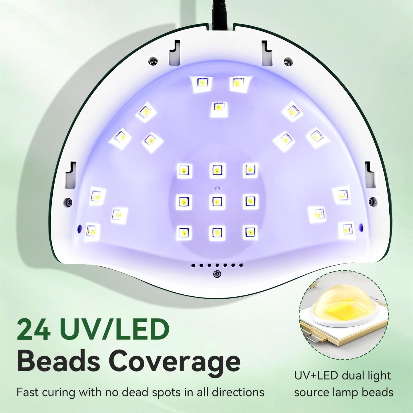 Lámpara de uñas UV LED | Color Verde | Sensor automático | 4 temporizadores | Uso de salón en casa
