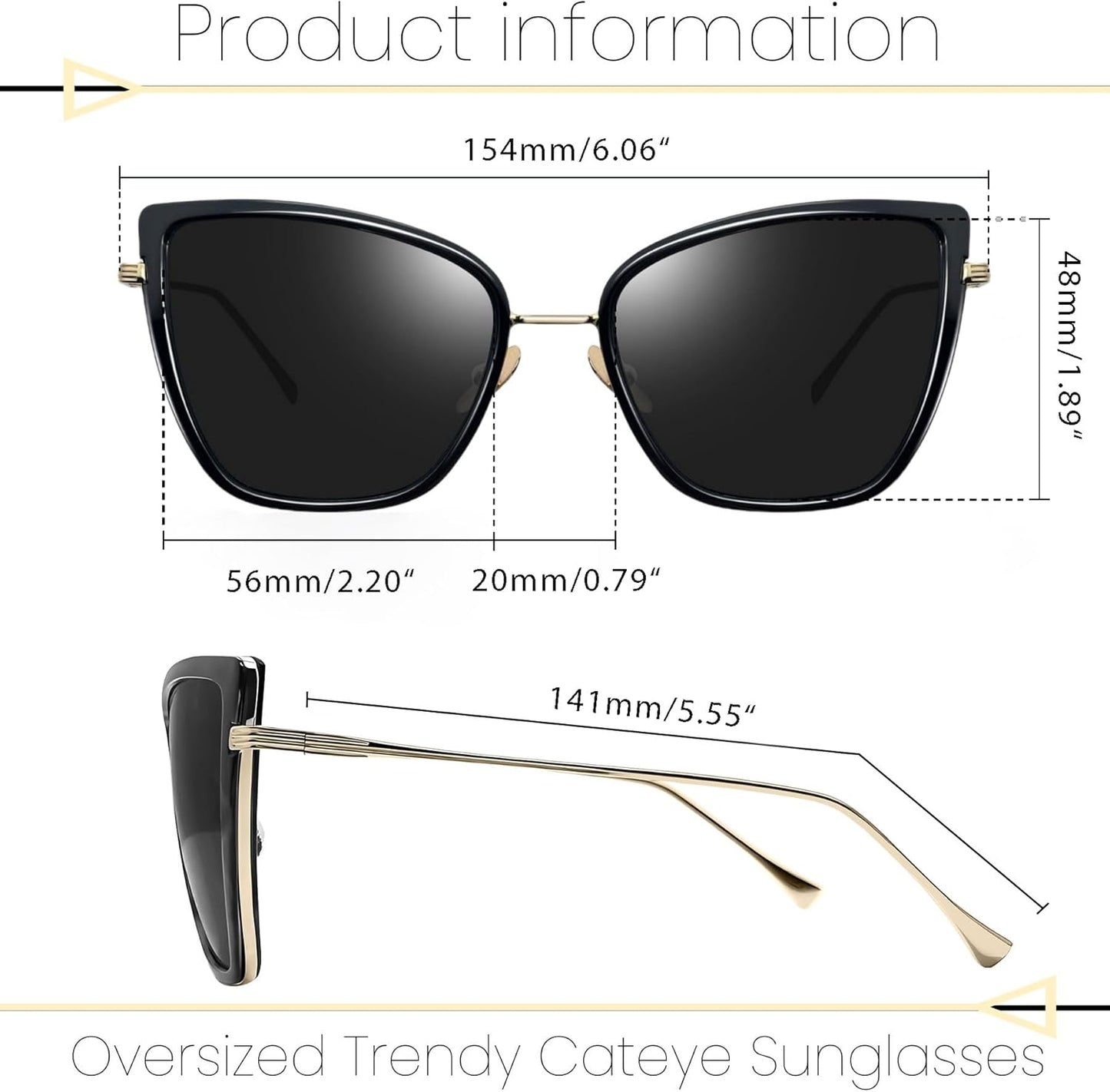 Joopin Anteojos de Sol Mujer Oversize Estilo Cat Eye | Polarizados UV400 | Lentes de Moda