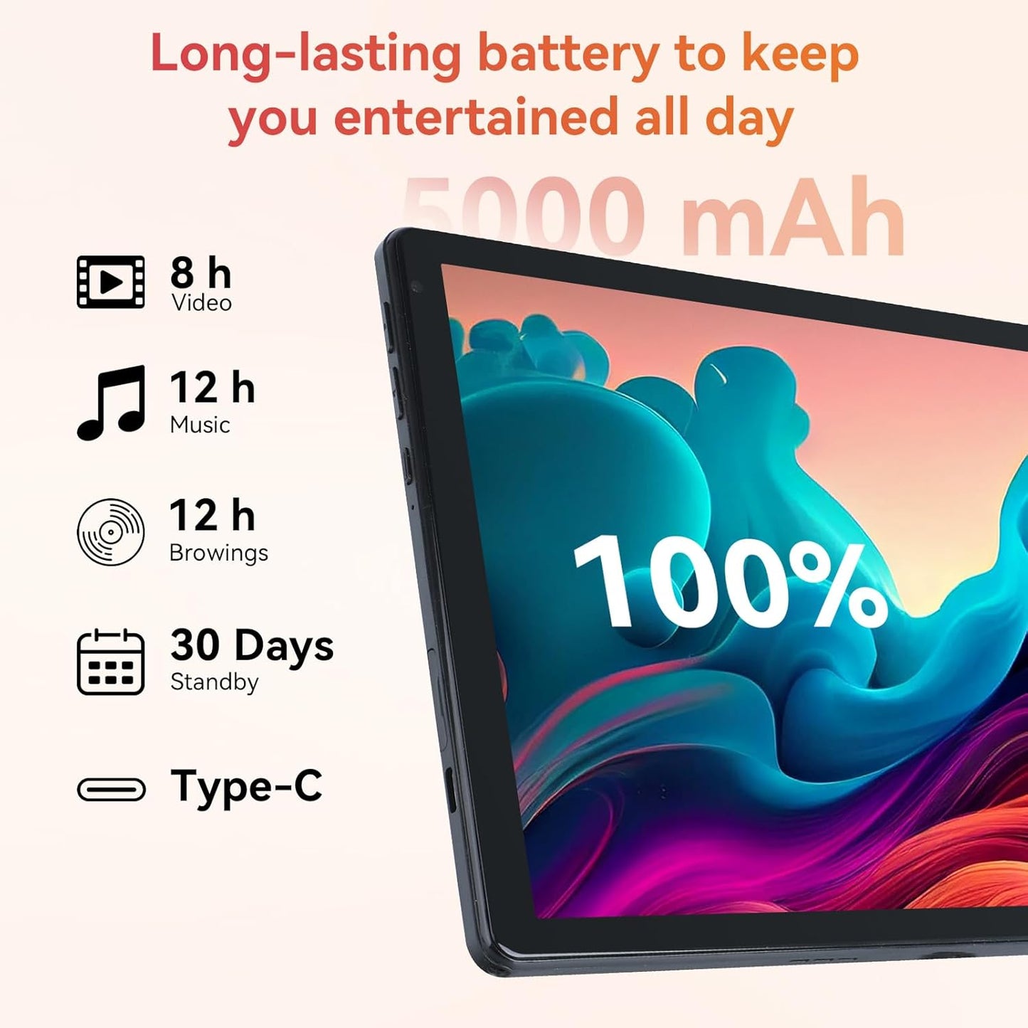 Tablet Android 10.1" Octa-Core, 24 GB RAM (4+20) + 128 GB, Wi-Fi 6, BT 5.0, Pantalla IPS HD, Batería 8 h | Android 15 (2025) – URAO