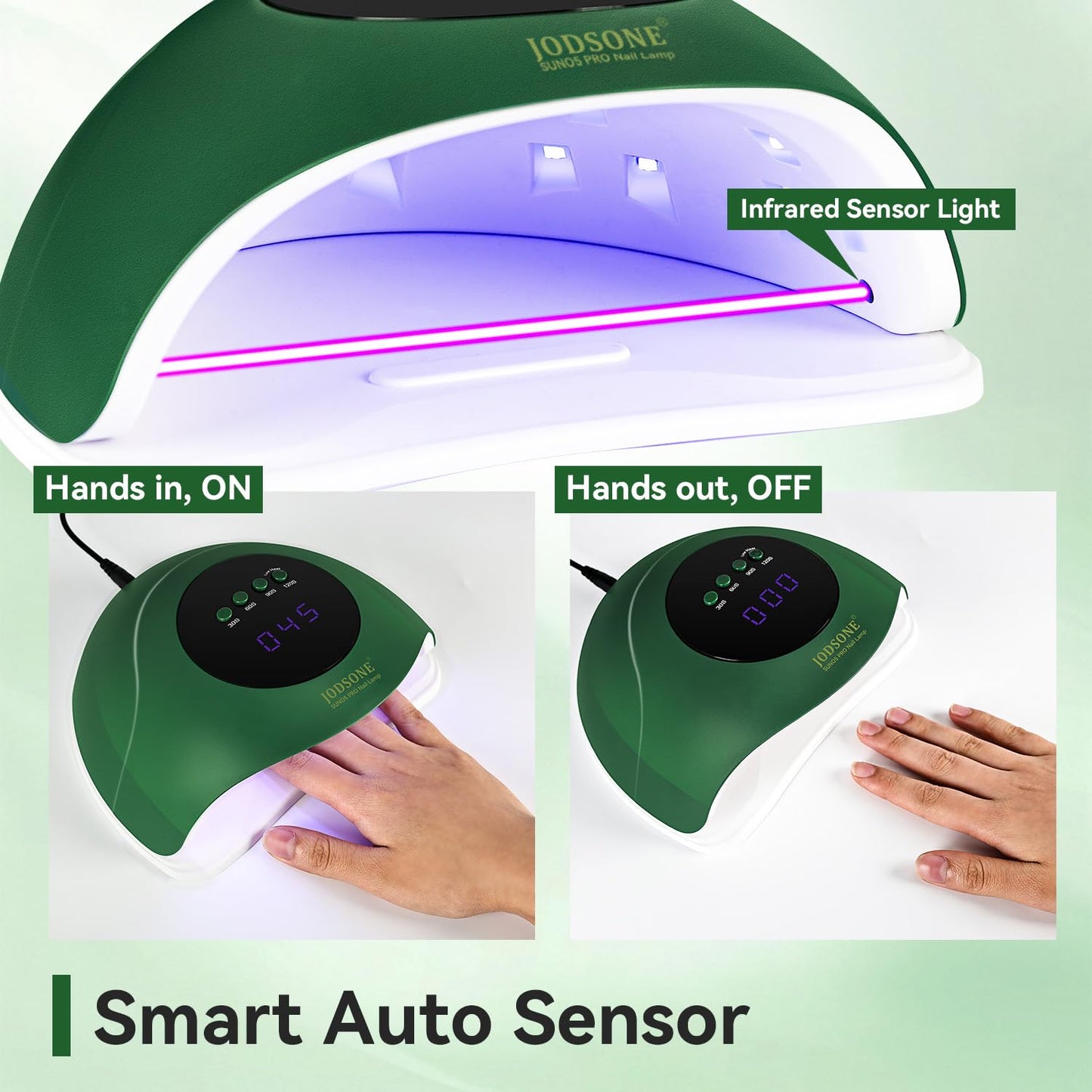 Lámpara de uñas UV LED | Color Verde | Sensor automático | 4 temporizadores | Uso de salón en casa