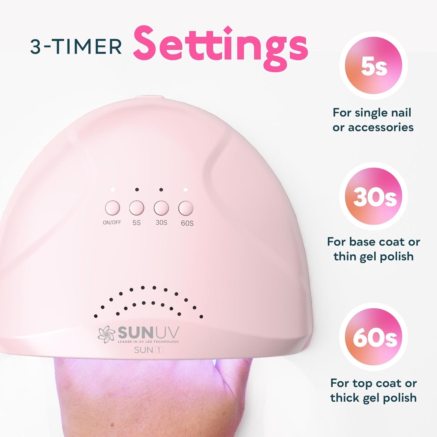 Luz UV para uñas de gel | 3 ajustes de temporizador | lámpara LED profesional | Sensor automático | Color rosa