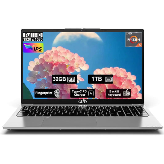 Laptop 15.6" FHD NIMO | AMD Ryzen 5 3500U | 32GB RAM | 1TB SSD | Teclado Retroiluminado | Huella Digital | Cargador Rápido 65W | Windows 11 | 2 Años Garantía