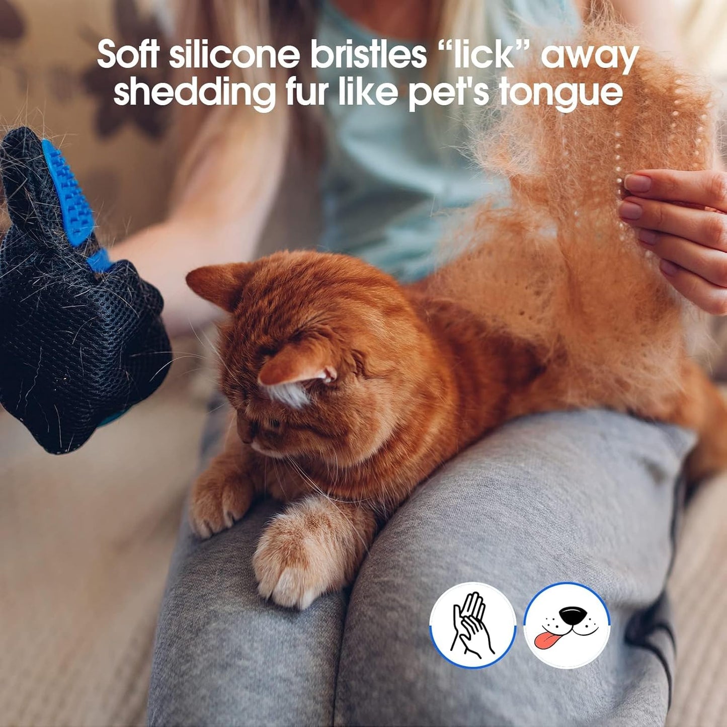 Guantes Removedores de Pelo para Mascotas (Par) | 255 Puntas de Silicona, Masaje y Grooming para Perros, Gatos y Caballos | Azul