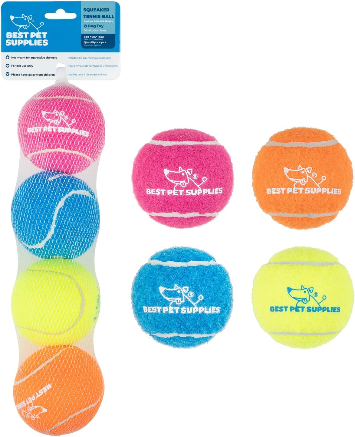 Best Pet Supplies Pelotas de Tenis para Perros con Sonido | Pack 2 Juguetes Resistentes para Lanzar y Buscar | Talle Grande