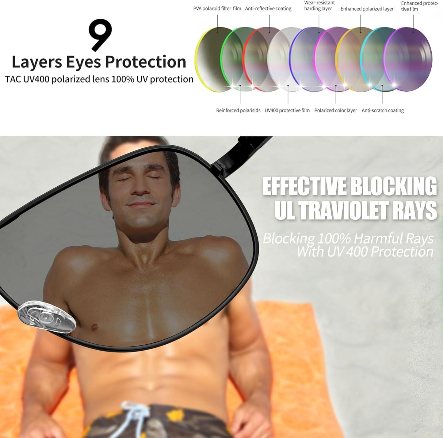 Joopin Lentes de Sol Aviador Metálicos Polarizados – Estilo Clásico Militar UV400