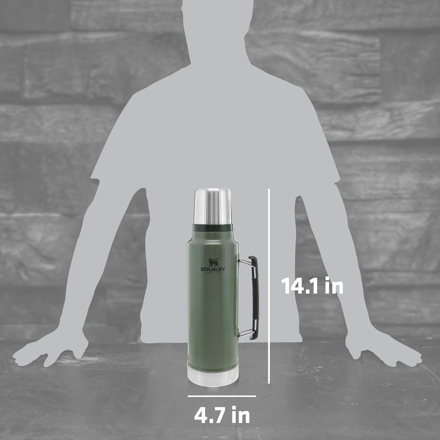 Classic Legendary Vacuum Bottle 1.5 Qt | Wide Mouth with Leakproof Cup Lid | Keep Drinks Hot or Cold | Packable for Travel | Insulated Stainless Steel Thermos | Bpa-Free | Hammertone Green