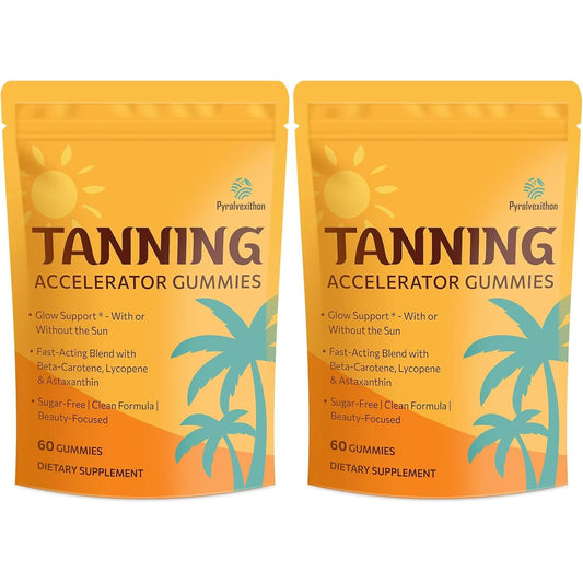 Pack x 2 Gomitas bronceadoras con astaxantina para mujeres y hombres | Suplemento de bronceado sin sol con betacaroteno, licopeno, colágeno y vitaminas | Radiancia e hidratación de la piel | Vegano