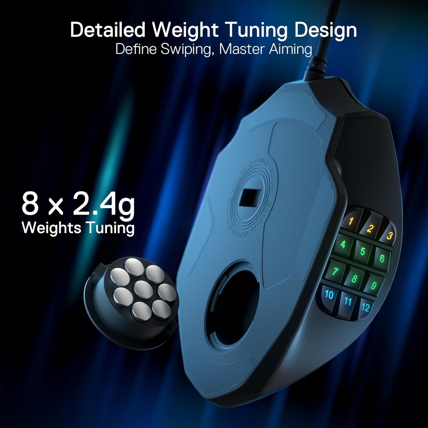 Redragon M908 Impact – Mouse Gamer MMO con Retroiluminación RGB, 12 Botones Laterales, 18 Macros Programables y Sensor Óptico de Alta Precisión, 12.400 DPI, Cableado, Negro