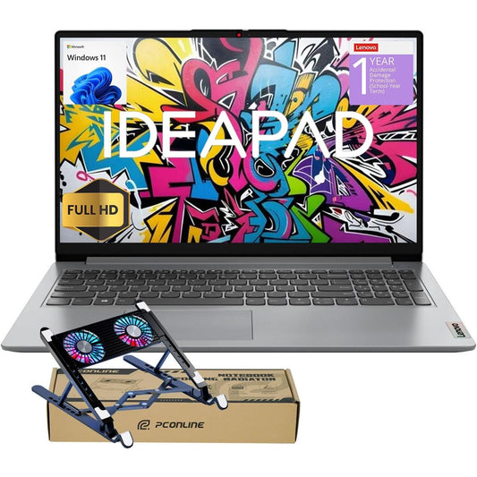 Ideapad 2025 Student Laptop, 15.6" FHD Display, Intel 4-Core CPU, 12GB RAM, 256GB SSD, Wi-Fi 6, Webcam, Windows 11, 1-Year ADP + Office 365 with 1TB Cloud, School & Home Use, W/Cooler Bundle