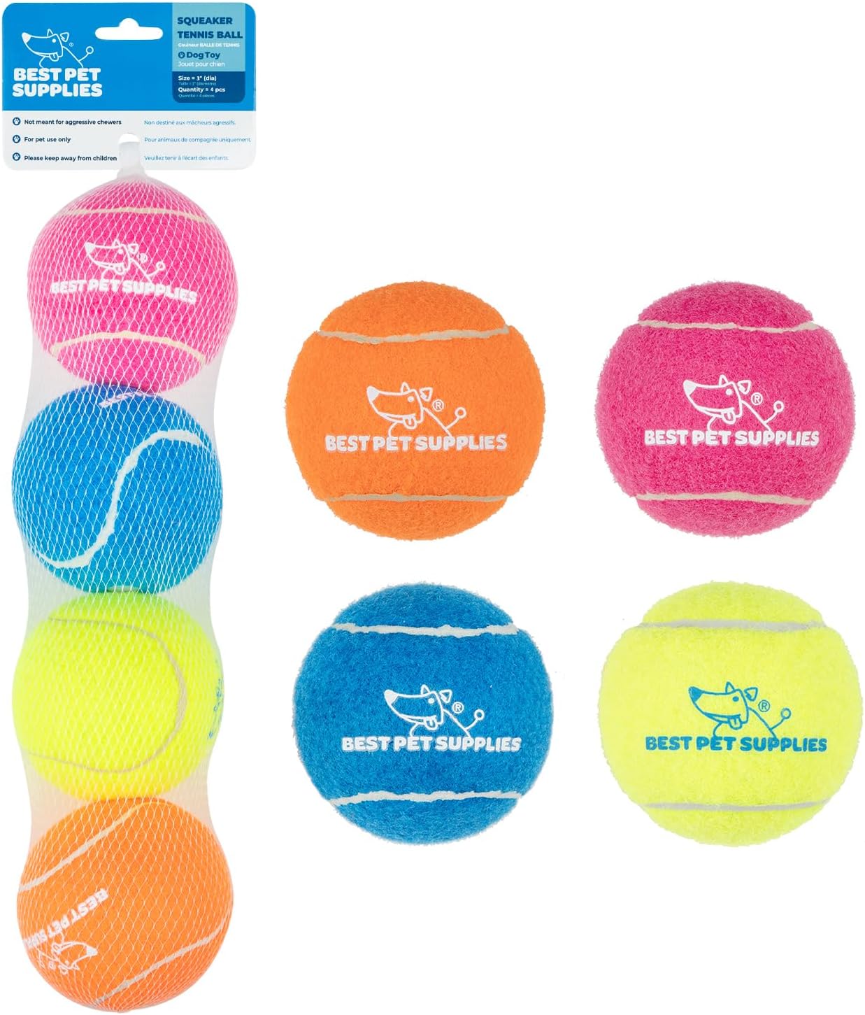 Best Pet Supplies Pelotas de Tenis para Perros con Sonido | Pack 2 Juguetes Resistentes para Lanzar y Buscar | Talle Grande