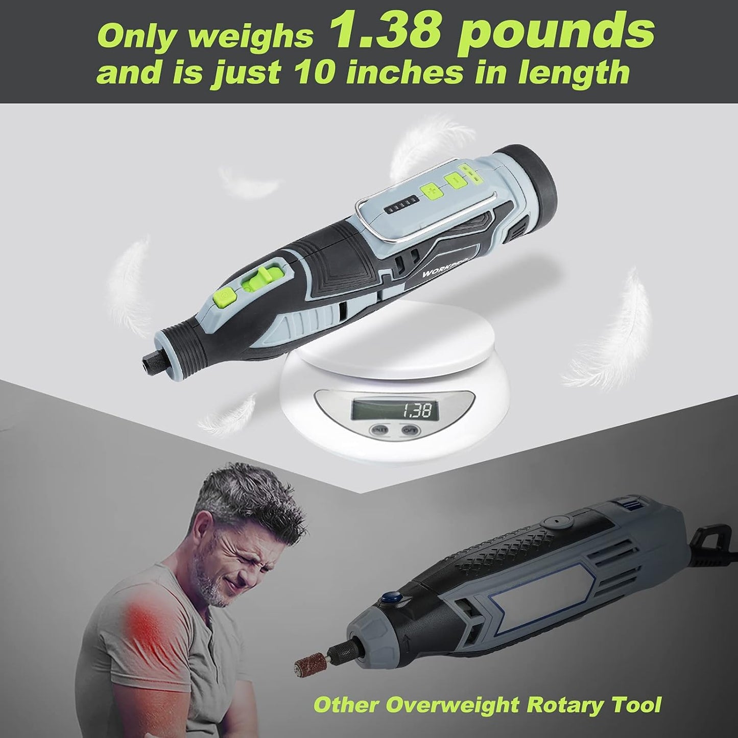 Herramienta Rotativa Inalámbrica 12V WORKPRO, 5 Velocidades Variables hasta 32.000 RPM, Kit con 114 Accesorios para Lijar, Grabar, Pulir y Cortar, Incluye Batería, Cargador y Bolsa