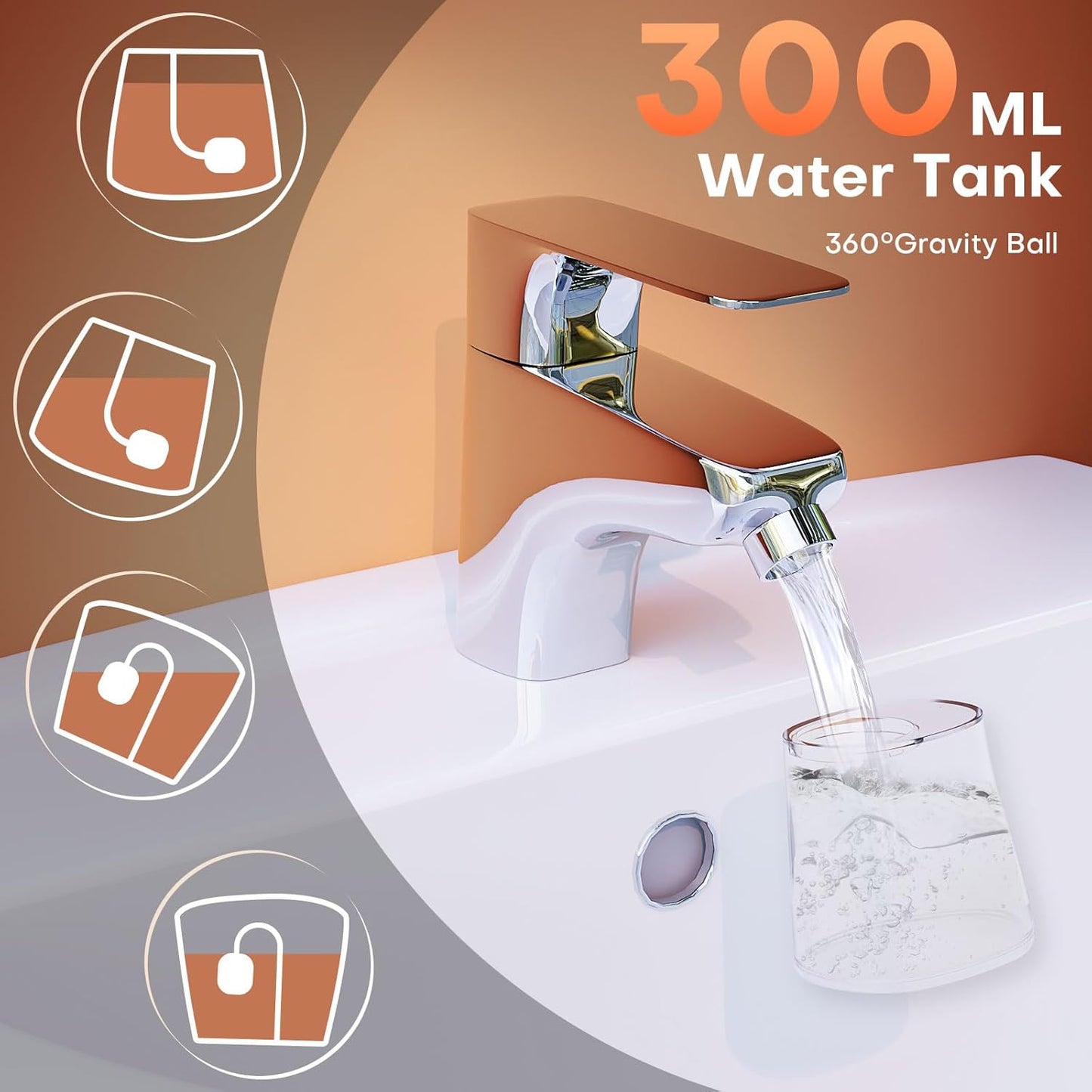 Irrigador Dental Portátil 300ML | Water Flosser Recargable IPX7 | Limpieza Profunda, 3 Modos, 45 Días de Batería | Uso en Casa y Viaje